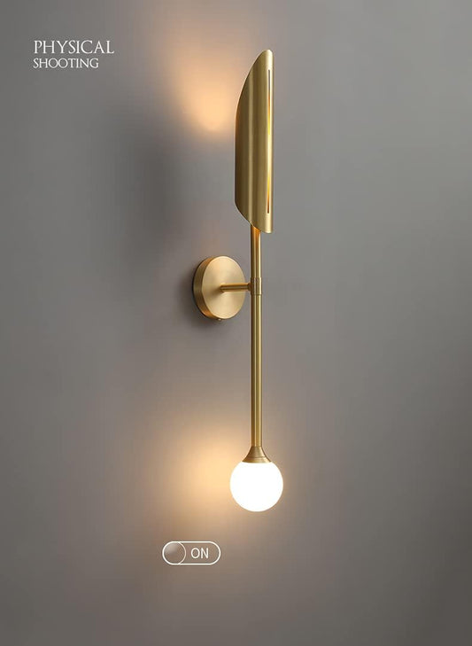 Gold Long Frosted Glass Ball Wall Light Copper Metal