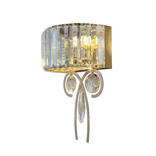 Antique Brass Finish Bow Shape Crystal Wall Lamp