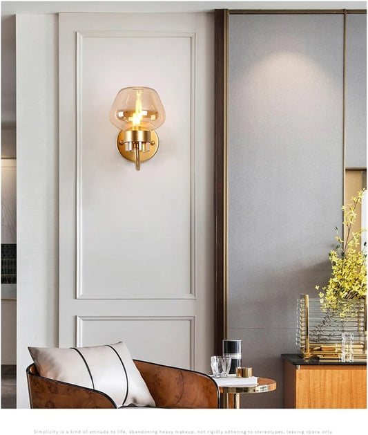 Modern Brass & Clear Glass Orb Wall Lamp