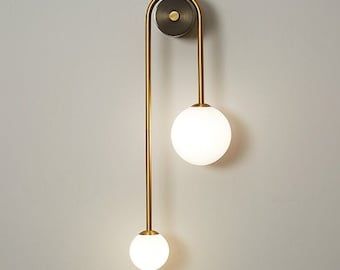 U-Shape Linear with Milk Glass Shade Wall Lamp