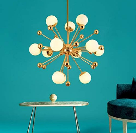 12 Light Gold Frosted Glass Chandelier - Warm White