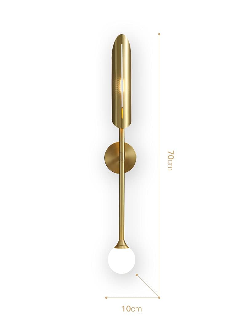Gold Long Frosted Glass Ball Wall Light Copper Metal