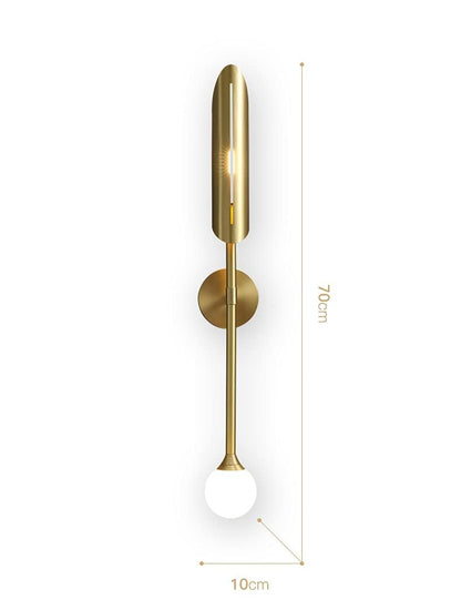 Gold Long Frosted Glass Ball Wall Light Copper Metal