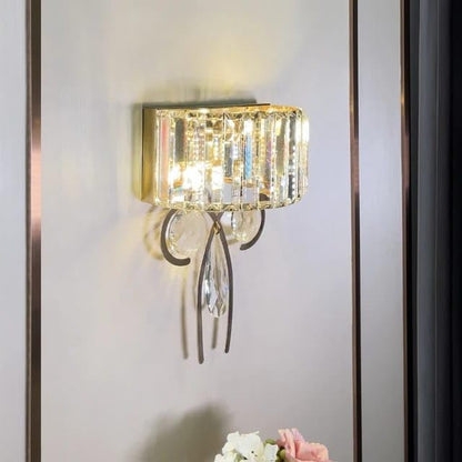 Antique Brass Finish Bow Shape Crystal Wall Lamp