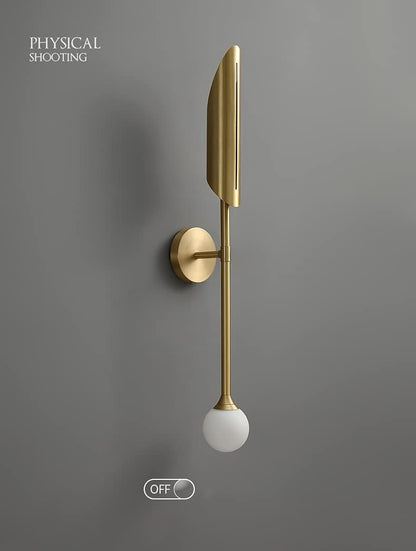 Gold Long Frosted Glass Ball Wall Light Copper Metal