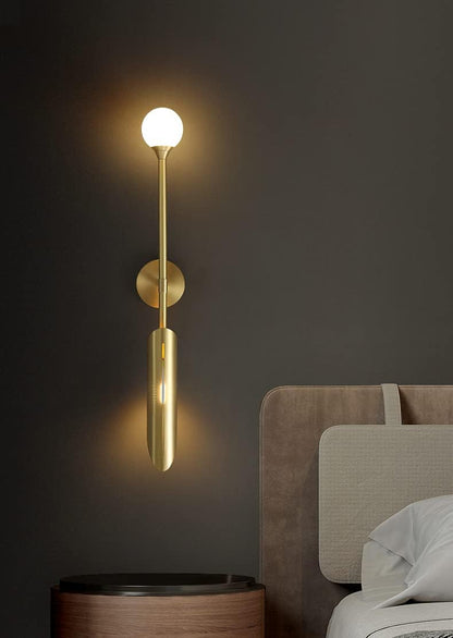 Gold Long Frosted Glass Ball Wall Light Copper Metal