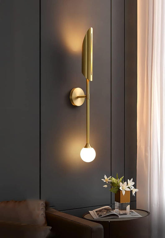 Gold Long Frosted Glass Ball Wall Light Copper Metal