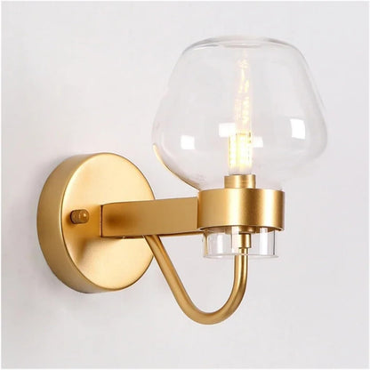 Modern Brass & Clear Glass Orb Wall Lamp