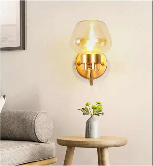 Modern Brass & Clear Glass Orb Wall Lamp