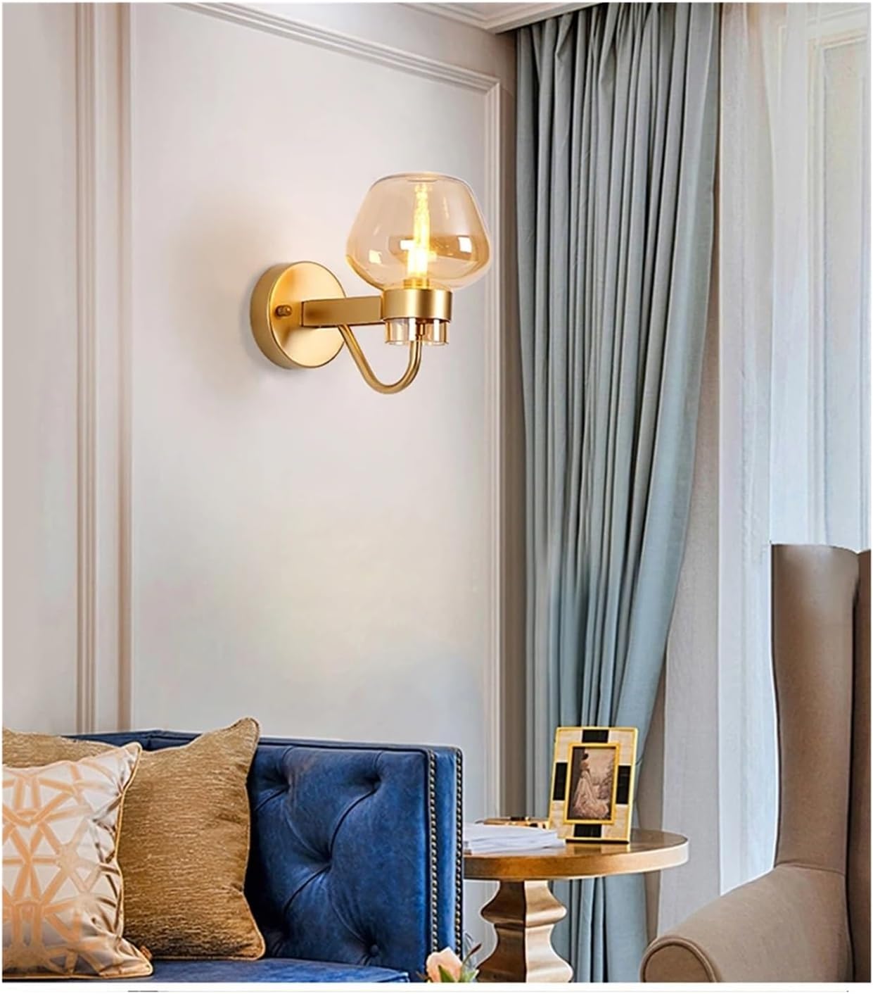 Modern Brass & Clear Glass Orb Wall Lamp