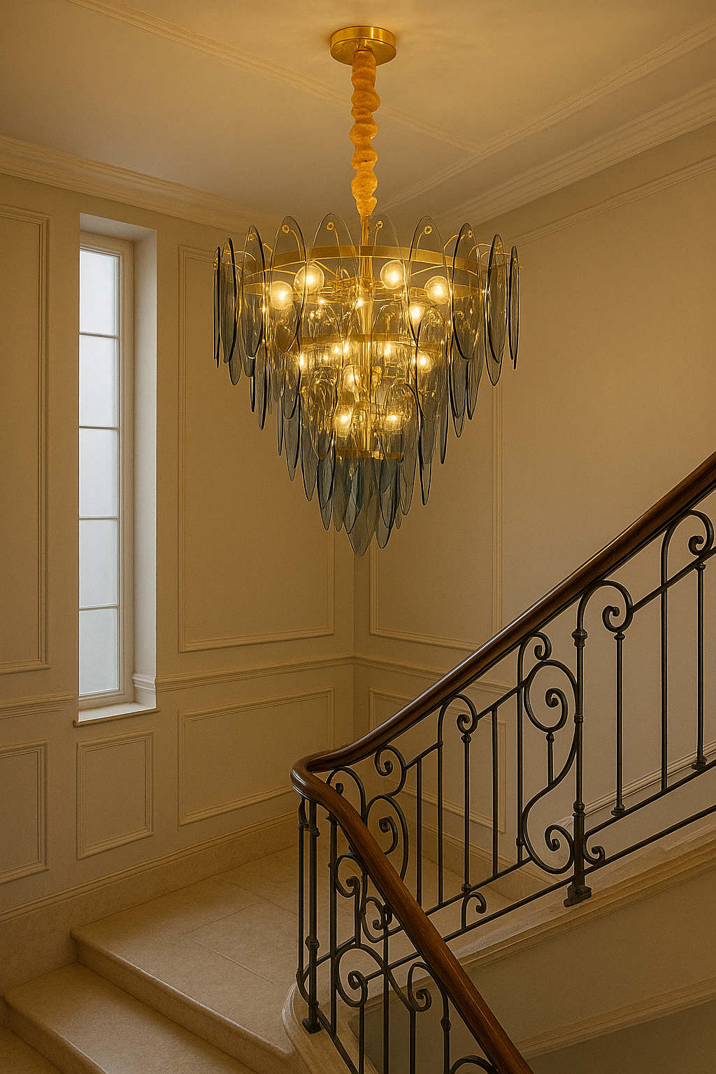 Art Postmodern Glass & Iron LED Chandelier