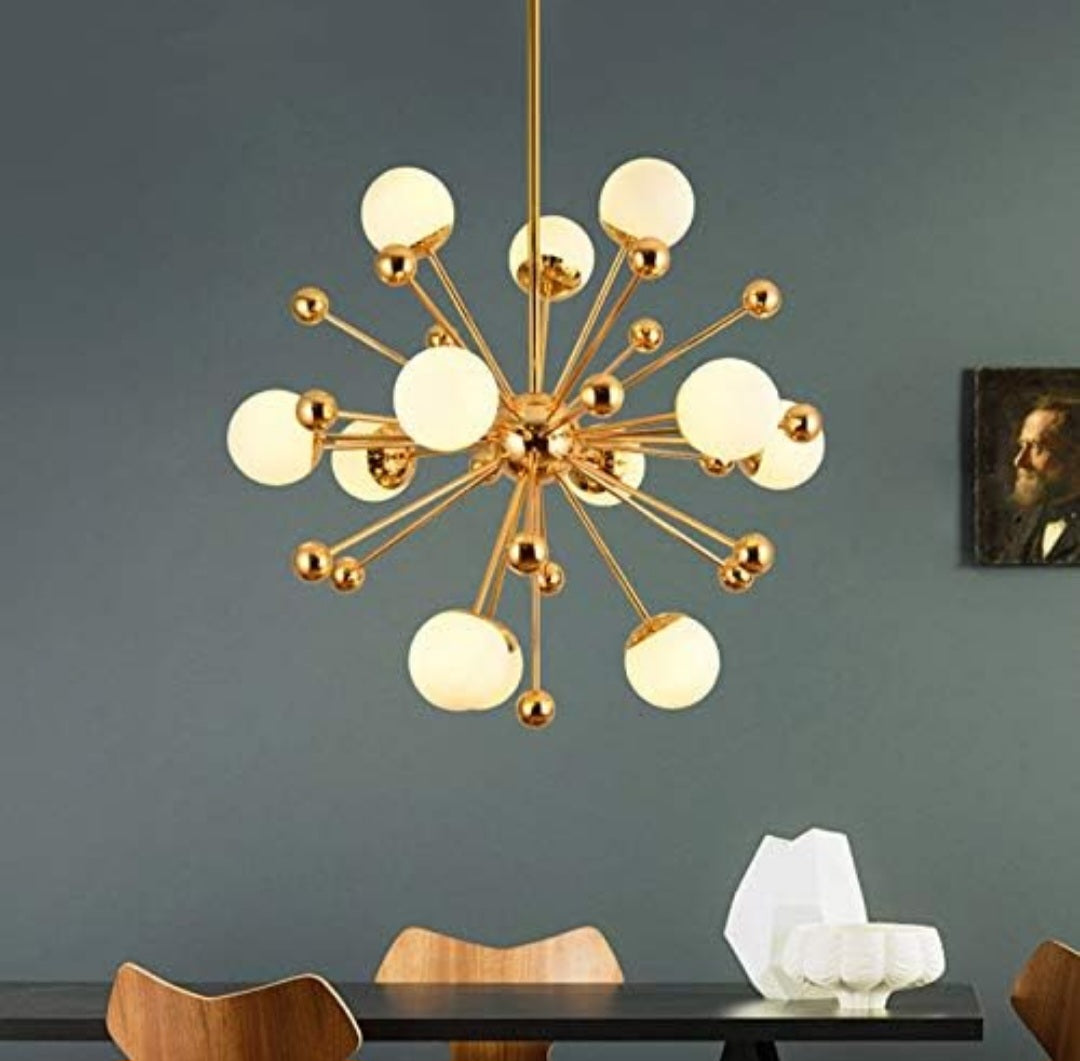 12 Light Gold Frosted Glass Chandelier - Warm White