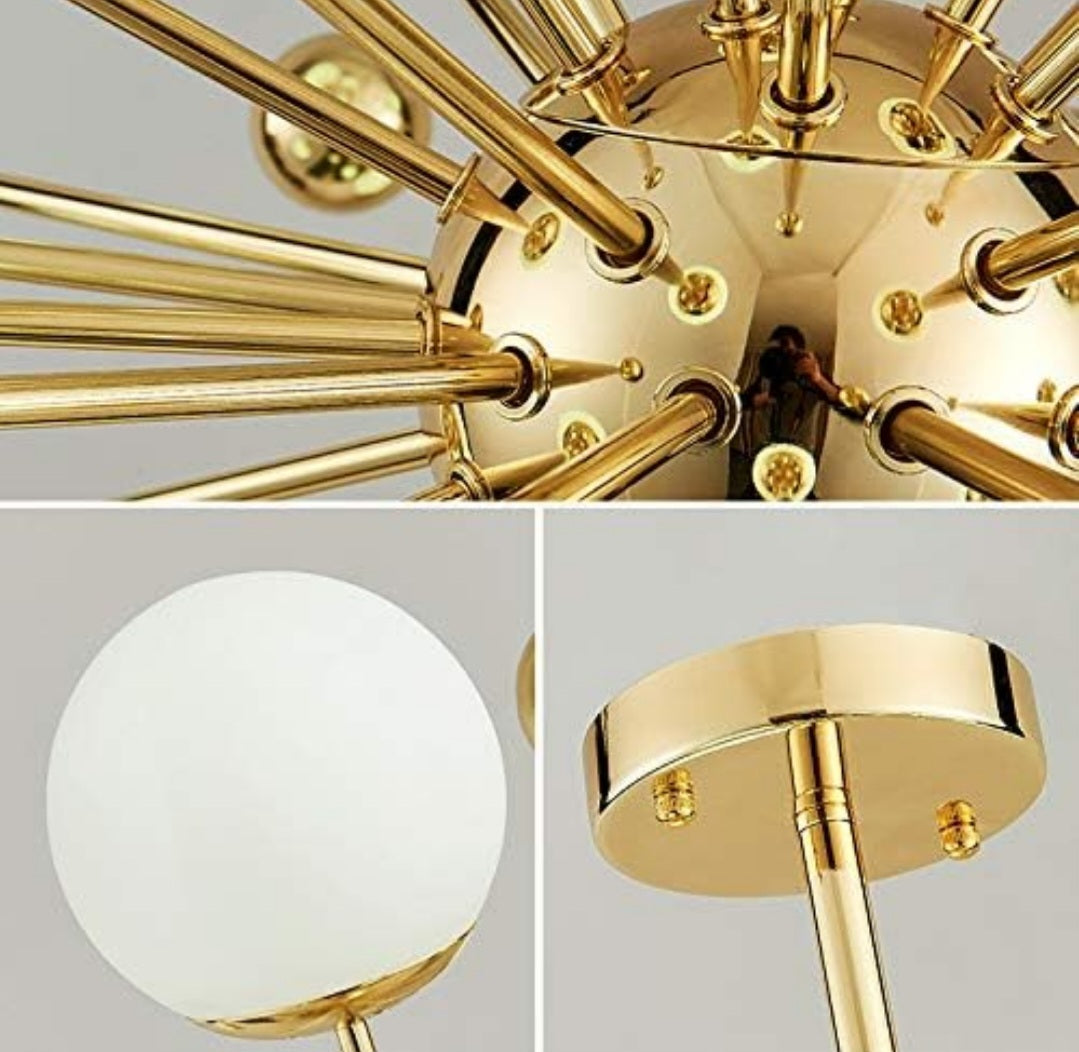 12 Light Gold Frosted Glass Chandelier - Warm White